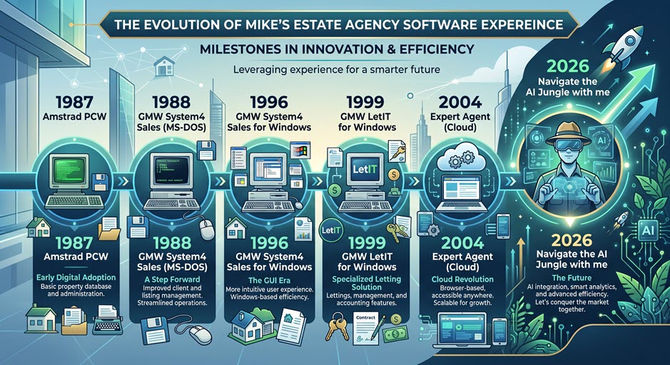 The evolution of Mike's estate agency software experience: 1987 Amstrad PCW through to navigating the AI jungle in 2026